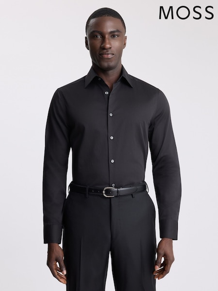 Black - Regular Moss Tailored Fit Cotton Sateen Shirt
