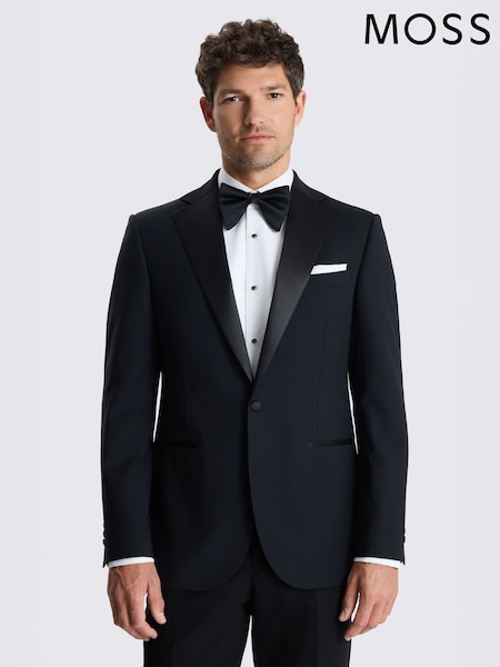 Black - Tailored Fit Moss Wool Blend Notch Lapel Tuxedo Suit Jacket