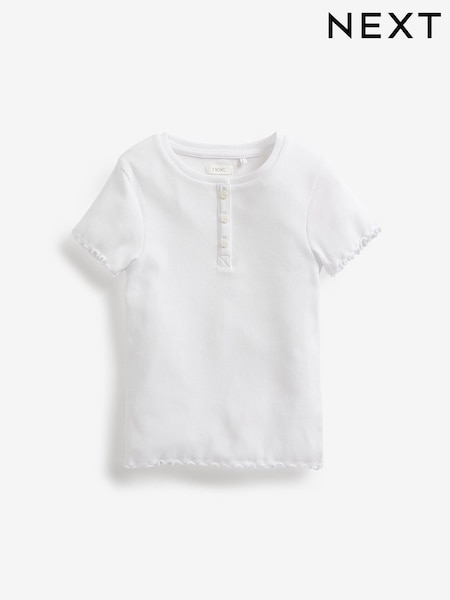 White Ribbed Placket T-Shirt (3-16yrs) (477659) | £5 - £10
