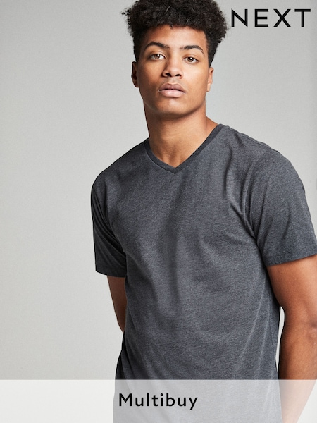 Charcoal Grey Marl Regular Fit Essential V-Neck T-Shirt (477962) | £8
