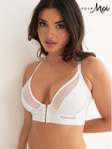 Pour Moi White India Front Fastening Underwired Bralette (479482) | £40