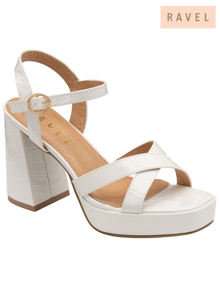 Ravel White Cross Strap Open Toe Platform Sandals (479755) | £50