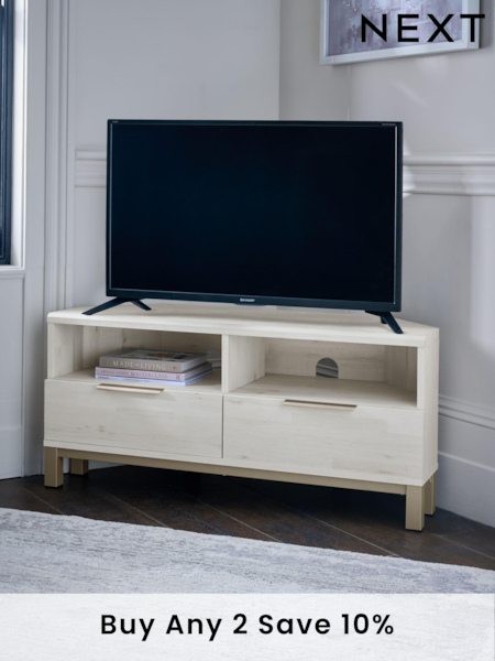 White Bronx Up to 46 inch Corner Oak Effect Slim TV Unit (479914) | £275