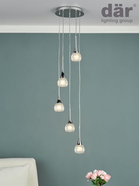 Dar Lighting Silver Lyall 5 Light Ceiling Light Pendant (480077) | £79