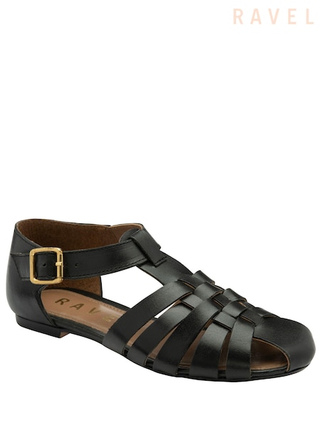 Ravel Black Flat Leather Fisherman Sandals (480217) | £60