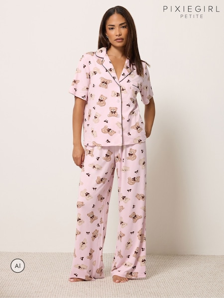 Pink - Pixiegirl Petite Soft Touch Teddy Print Pyjamas