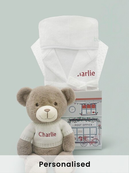 Babyblooms Personalised 100% Cotton Christmas Frankie Bear Soft Toy and Bathrobe Set-0-12m (480645) | £64