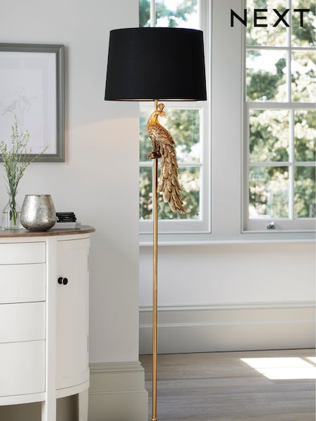 Black/Gold Peacock Floor Lamp (480647) | £140