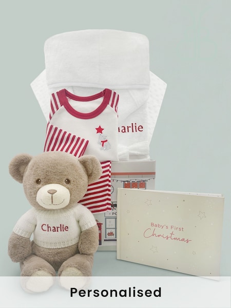 Babyblooms Personalised Babys First Christmas Frankie Bear Festive 100% Cotton Bedtime Set (480779) | £115