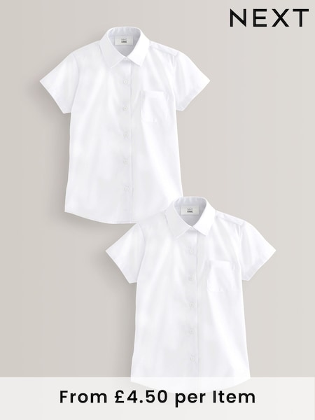 White Regular Fit 2 Pack Short Sleeve School Shirts (3-18yrs) (480780) | £9 - £16