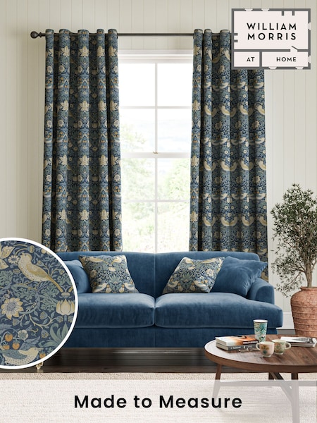 William Morris At Home Blue Strawberry Thief Made to Measure 100% Cotton Curtains (481522) | £109
