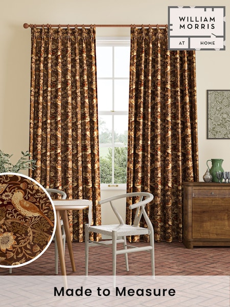William Morris At Home Natural Strawberry Thief Velvet Made to Measure Curtains (481634) | £119