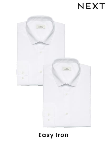 White Slim Fit Easy Care Single Cuff Shirts 2 Pack (481864) | £14 - £36