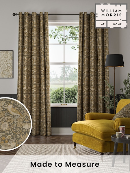 William Morris At Home Flint Grey Strawberry Thief Velvet Made to Measure Curtains (482112) | £119