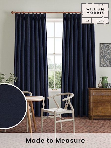 William Morris At Home Indigo Blue Lodden Embroidery Made to Measure 100% Cotton Curtains (482436) | £151