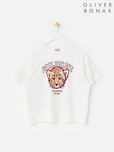 Cream - Oliver Bonas Wild Cat Graphic T-shirt