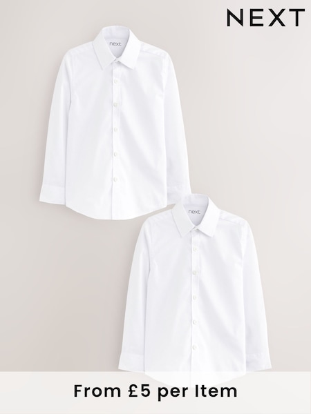 White 2 Pack Long Sleeve Stretch School Shirts (3-16yrs) (482636) | £10 - £16