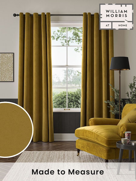William Morris At Home Ochre Yellow Lodden Embroidery Made to Measure 100% Cotton Curtains (482870) | £151