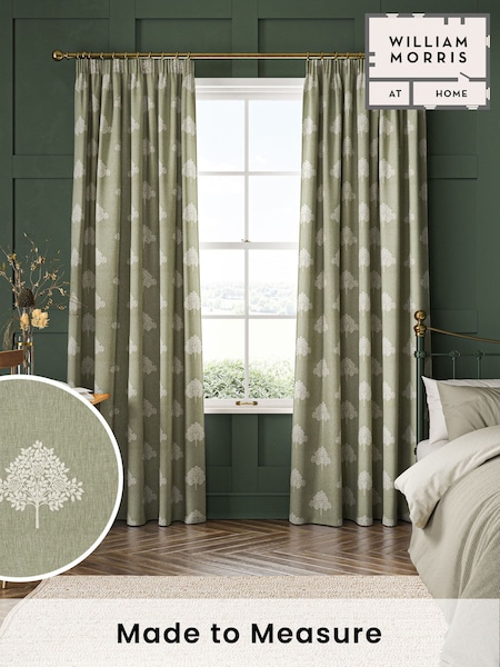 William Morris At Home Green Marigold Tree Embroidery Made to Measure 100% Cotton Curtains (483478) | £128