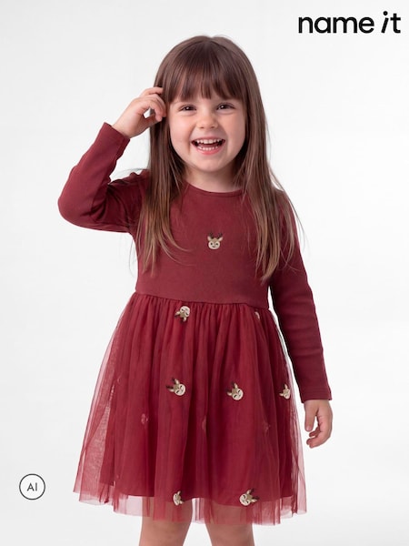 Red Reindeer - Name It Christmas Tulle Dress