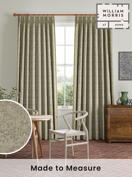 William Morris At Home Green Strawberry Thief Woven Made to Measure Curtains (483584) | £119