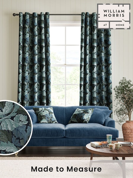 William Morris At Home Indigo Blue Acanthus Velvet Made to Measure Curtains (483596) | £119