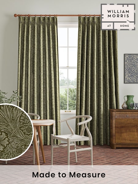 William Morris At Home Sage Green Marigold Velvet Made to Measure Curtains (483750) | £119