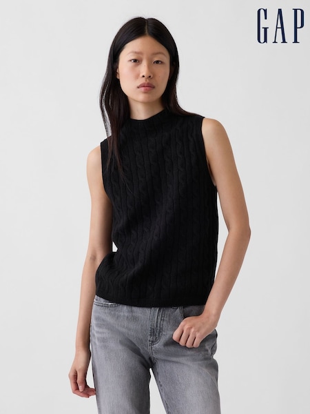 Black - Gap Cashsoft Cable-knit Vest
