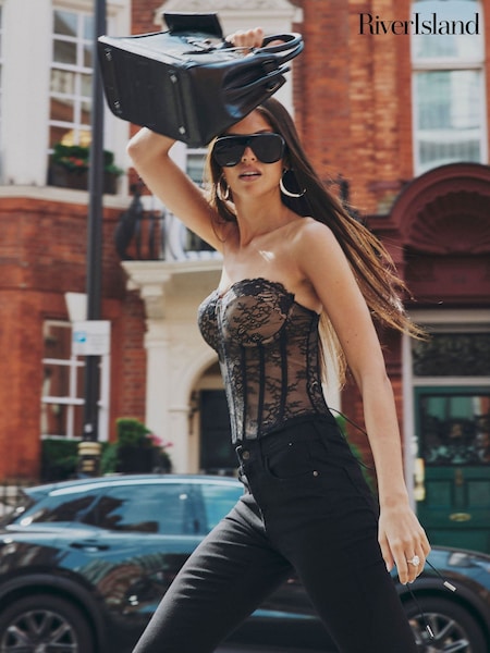 Black - River Island Lace Corset Top