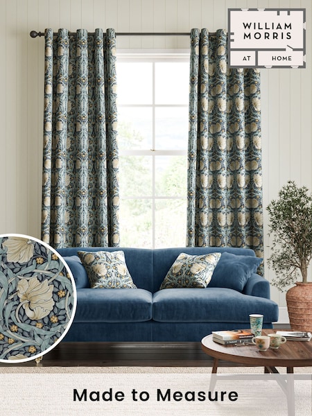 William Morris At Home Indigo Blue Pimpernel Velvet Made to Measure Curtains (484257) | £119