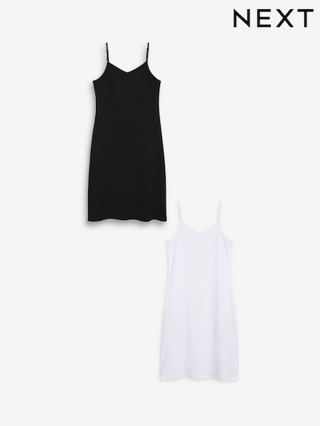 Black/White Naturally Cooling Cotton Midi Slips 2 Pack (484338) | £28