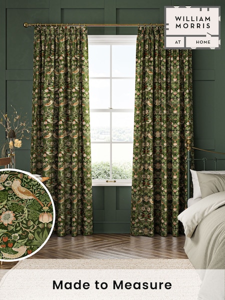 William Morris At Home Green Strawberry Thief Velvet Made to Measure Curtains (484349) | £119