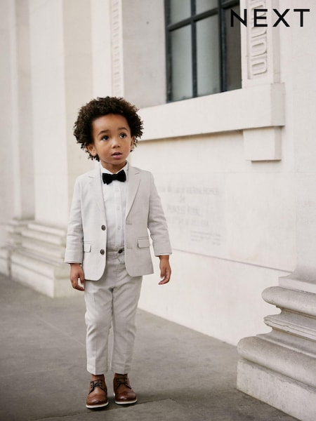 Neutral Blazer Shirt Trousers And Bow Tie Set With Linen (3mths-9yrs) (485414) | £55 - £63
