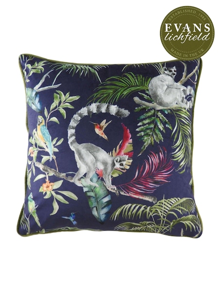 Evans Lichfield Blue Jungle Lemur Velvet Polyester Filled Cushion (485811) | £20