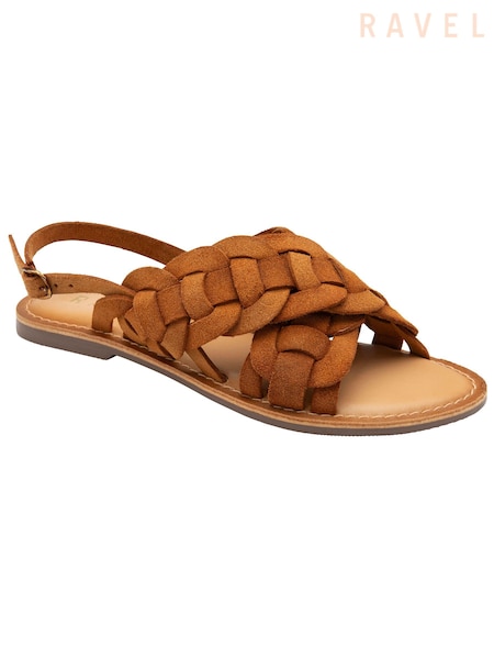 Ravel Brown Leather Woven Upper Flat Sandals (486564) | £45