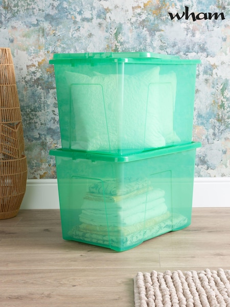 Wham Set of 2 Green Crystal 80L Storage Boxes and Lids (486578) | £28
