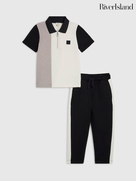 Black - River Island Slim Fit Polo Shirt & Trousers Set