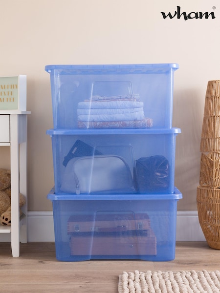 Wham Set of 3 Blue Crystal Sparkle 60L Boxes and Lids (487553) | £28