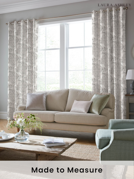Laura Ashley Silver 100% Cotton Tregaron Made to Measure Curtains (488494) | £91