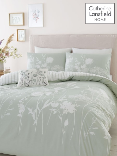 Catherine Lansfield Green Meadowsweet Floral Reversible Duvet Cover Set (488536) | £17 - £35