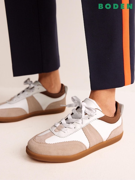 Boden White Erin Retro Tennis Trainers (488588) | £90