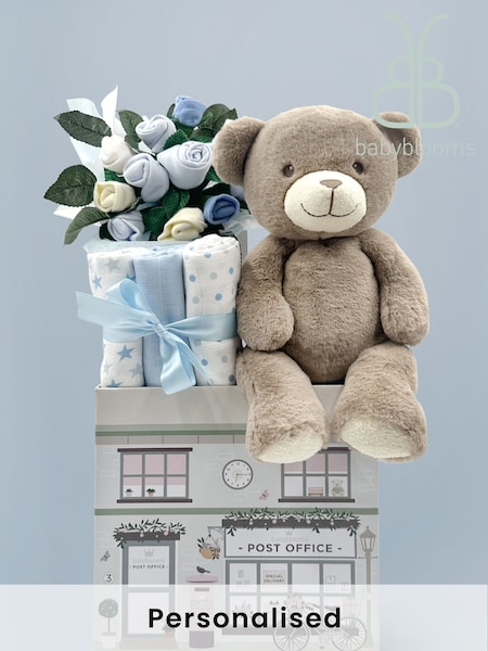 Babyblooms Baby Blue 100% Cotton Welcome Hamper with Frankie Bear Soft Toy (489922) | £78