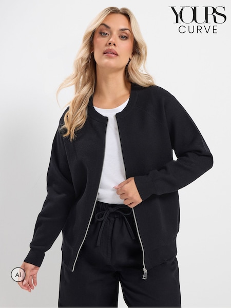 Black - Yours Curve Knitted Bomber Jacket