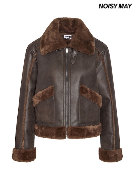 Brown - Noisy May Shearling Jacket