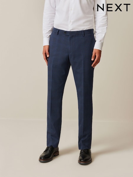 Blue Slim Bold Check Suit Trousers (492976) | £50