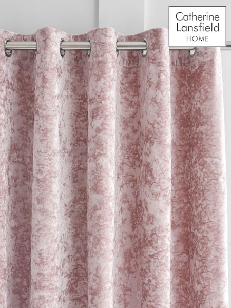 Catherine Lansfield Blush Pink Crushed Velvet Eyelet Curtains (493080) | £47 - £78