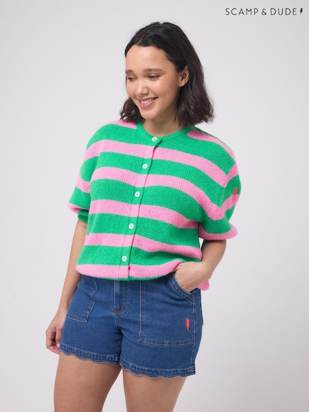 Green/Pink - Scamp & Dude Stripe Short Sleeve Cardigan