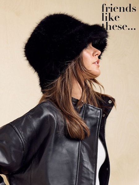 Black - Friends Like These Faux Fur Bucket Hat