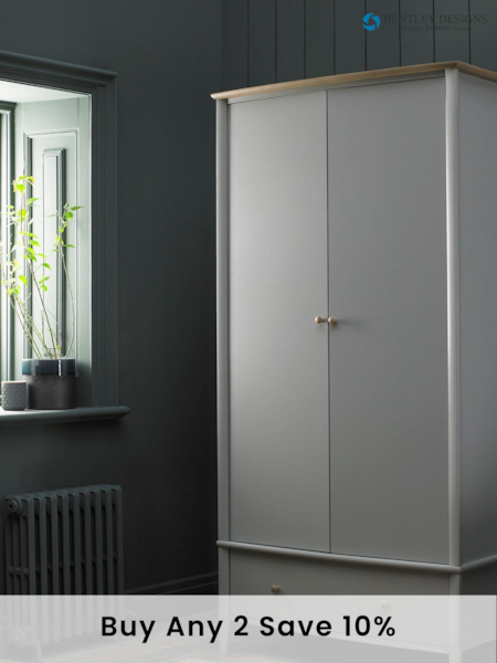 Bentley Designs Grey Whitby Scandi Oak Double 1 Drawer Wardrobe (496580) | £850