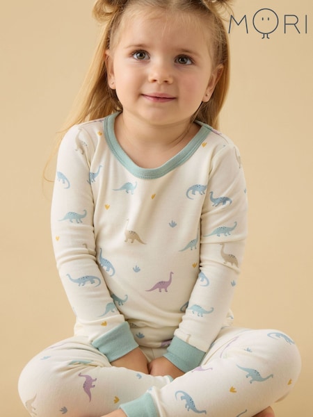 Cream - Mori Dino Print Supersoft Pyjamas Set